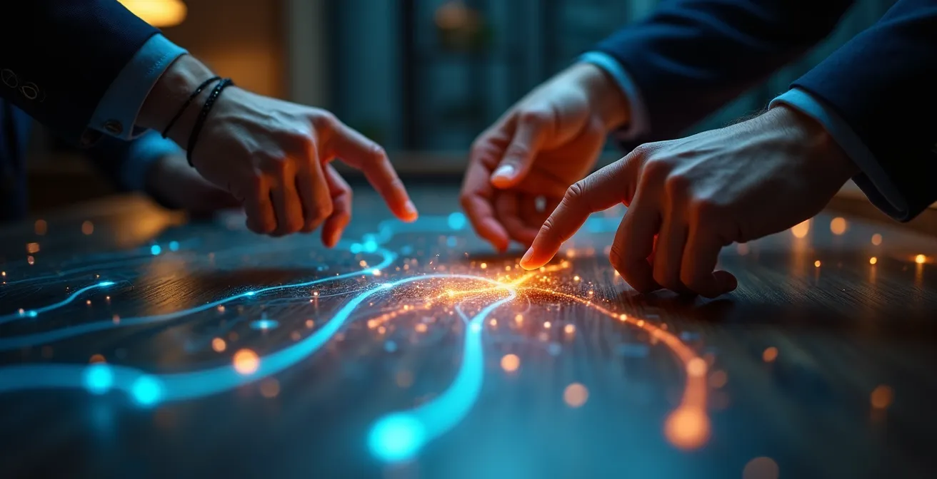 Mains professionnelles analysant des indicateurs énergétiques abstraits